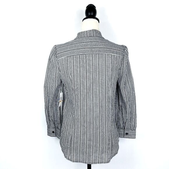 Court & Rowe Rich Black White Gingham Button Front Collared Shirt - Picture 5 of 13